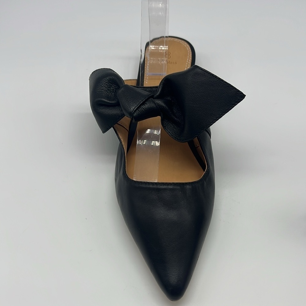 Bill Blass - Sabrina Black Leather Pointed Toe Bow Slip On Lightweight Flats 10 - Picture 3 of 15